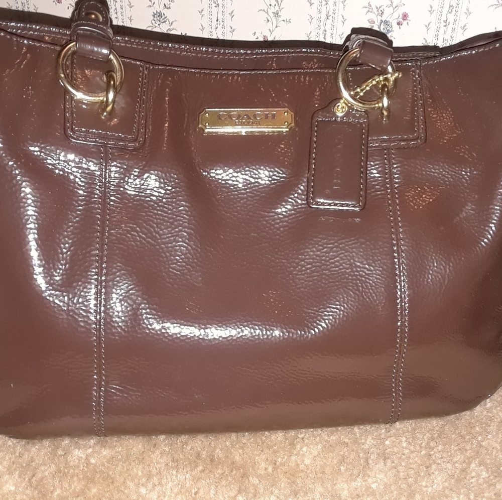 Brown leather coach purse